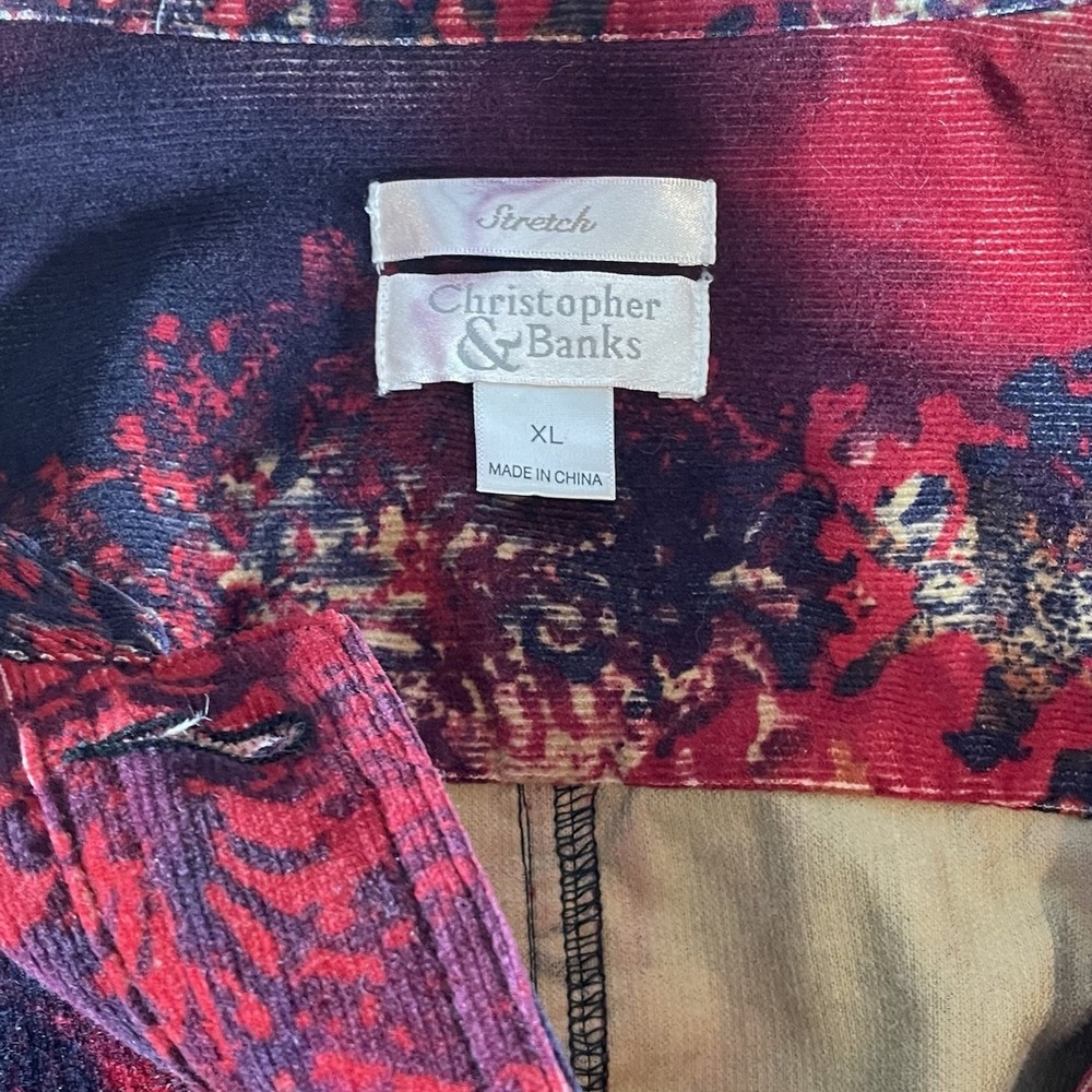 Christopher & Banks Womens Stretch Corduroy Floral Jacket Size XL Button Up - Picture 4 of 7